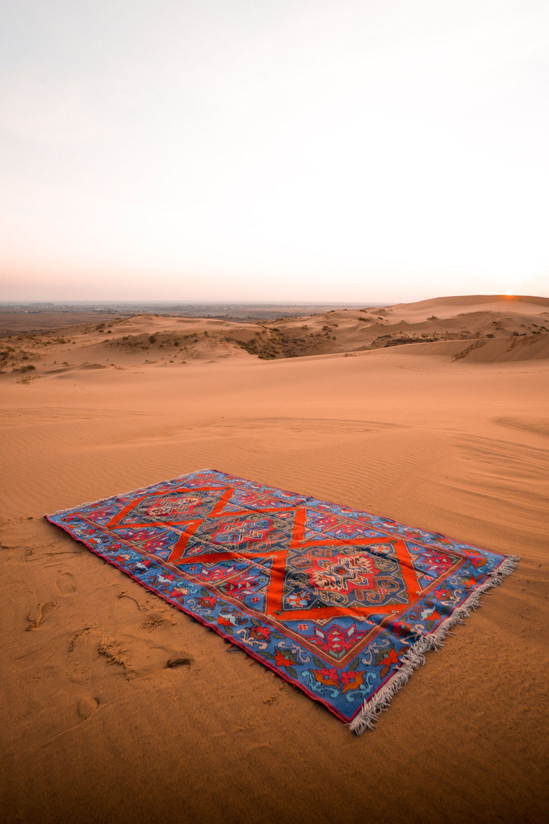 Tapis oriental traditionnel aux motifs colorés et médaillon central