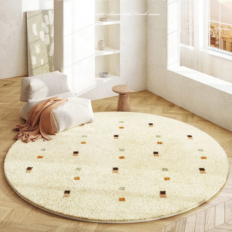 Cream Style Bedroom Decor Round Carpet Fluffy Soft Carpets for Living Room Minimalist Bedside Thickened Rug Home Plush Floor Mat