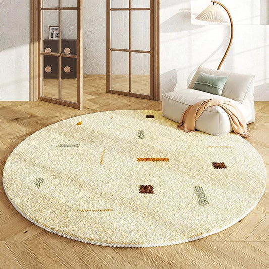 Cream Style Bedroom Decor Round Carpet Fluffy Soft Carpets for Living Room Minimalist Bedside Thickened Rug Home Plush Floor Mat
