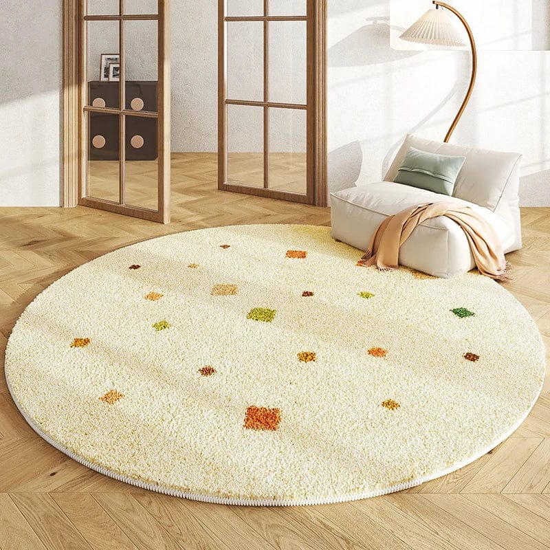Cream Style Bedroom Decor Round Carpet Fluffy Soft Carpets for Living Room Minimalist Bedside Thickened Rug Home Plush Floor Mat