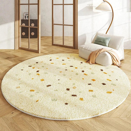 Cream Style Bedroom Decor Round Carpet Fluffy Soft Carpets for Living Room Minimalist Bedside Thickened Rug Home Plush Floor Mat