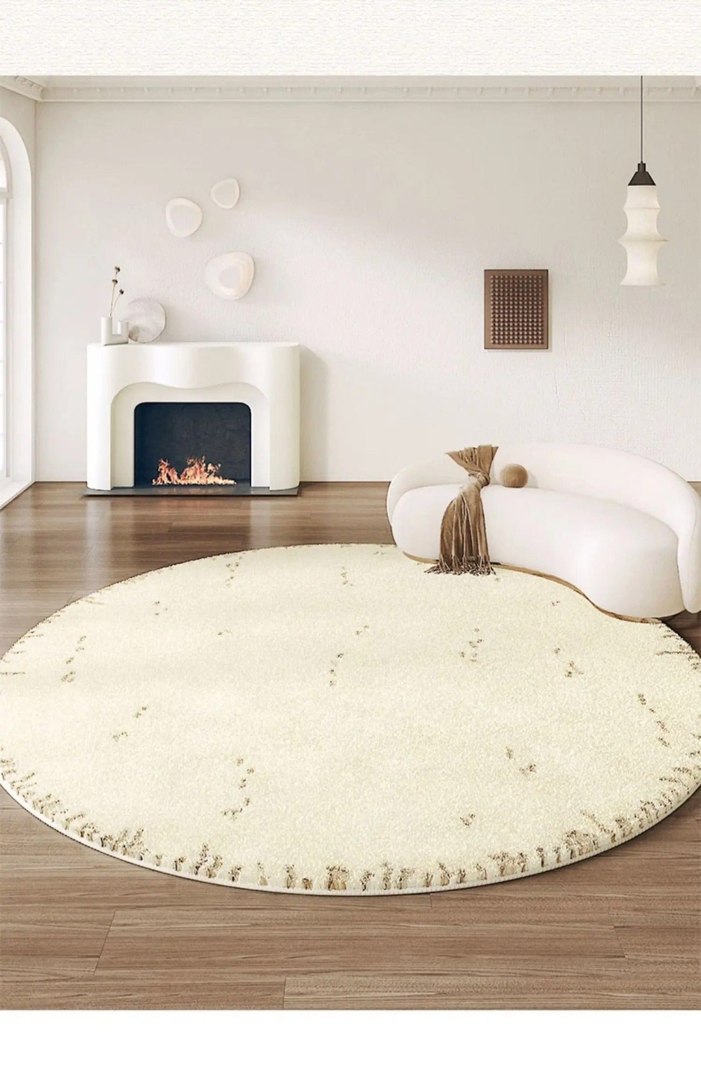 Tapis rond crème traits