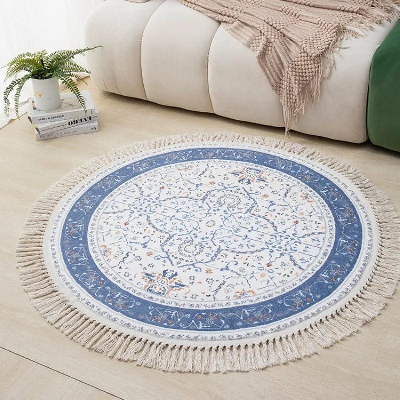 Tapis vintage rond bleu